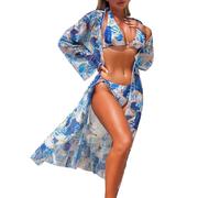 Generisch Moderno traje de baño tankini de tres piezas de malla con manta a juego para playa piscina, azul celeste, XXL