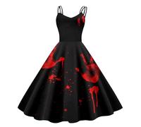 Generisch Modisches, langes Retro-Halloween-Kleid für Damen mit lustigem Aufdruck und Trägern (4) (Black, M)