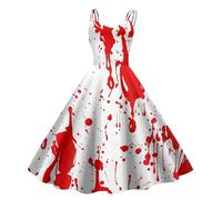 Generisch Modisches, langes Retro-Halloween-Kleid für Damen mit lustigem Aufdruck und Trägern (4) (White, L)