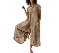 Generisch Mono casual liso para mujer de lino de algodón con manga corta, ajuste medio para un estilo informal elegante, c, M