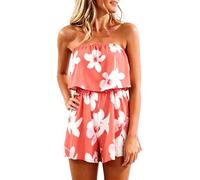 Generisch Mono corto de verano para mujer, sin mangas, estampado floral, estilo bohemio, de cintura alta, pantalones cortos, para playa, vacaciones, informal, para verano, ropa de playa, Azul cielo A