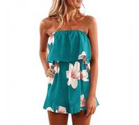 Generisch Mono corto de verano para mujer, sin mangas, estampado floral, estilo bohemio, de cintura alta, pantalones cortos, para playa, vacaciones, informal, para verano, ropa de playa, Azul cielo