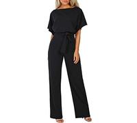 Generisch Mono corto recto para mujer con cinturón para clubwear de manga corta con piernas elegantes con corte moderno estilo versátil para un look casual activo, Negro , L