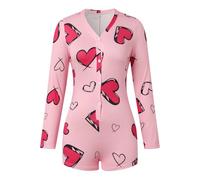 Generisch Mono de dormir seductor para mujer con estampado de corazón, pijama de una pieza que realza la figura con botones | Pelele romántico para noches especiales, Style_n01 Rojo, XL