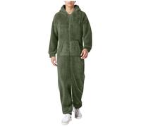 Generisch Mono de forro polar para hombre, pijama largo, cálido, de peluche, con cremallera, mono de una pieza, un solo color, O Ejército Verde, S