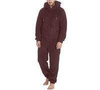 Generisch Mono de invierno para hombre, cálido, con capucha, mullido, de una pieza, de forro polar, talla única, suave, traje de cuerpo entero, largo, monocolor, ropa de dormir de felpa, marrón, S