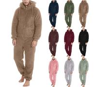 Generisch Mono de invierno para hombre, cálido, con capucha, mullido, de una pieza, de forro polar, talla única, suave, traje de cuerpo entero, largo, monocolor, ropa de dormir de felpa, Rosa., XXL