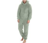Generisch Mono de invierno para hombre, cálido, con capucha, mullido, de una pieza, de forro polar, talla única, suave, traje de cuerpo entero, largo, monocolor, ropa de dormir de felpa, verde menta