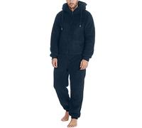 Generisch Mono de invierno para hombre, cálido, con capucha, mullido, de una pieza, de forro polar, talla única, suave, traje de cuerpo entero, largo, monocolor, ropa de dormir de felpa, marine, 5XL