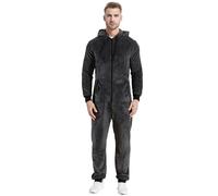 Generisch Mono de invierno para hombre, cálido, mullido, pijama, de forro polar, de una pieza, suave, de cuerpo entero, largo, monocolor, con capucha, chándal de felpa, gris, S