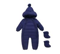 Generisch Mono de invierno recién nacido niño niña manga larga color sólido con chaqueta espesada a prueba de viento cálido protección ropa exterior, marine, 18-24 meses