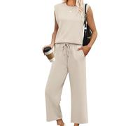 Generisch Mono De Las Mujeres De Manga Corta De Corte Ancho Elegante Mono Con Cuello Redondo Para El Verano Ocio Y Ocasiones Especiales, beige, XL