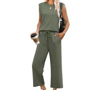Generisch Mono De Las Mujeres De Manga Corta De Corte Ancho Elegante Mono Con Cuello Redondo Para El Verano Ocio Y Ocasiones Especiales, verde, M