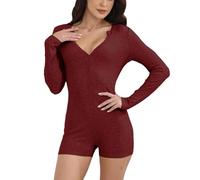 Generisch Mono de manga corta para mujer, con cuello de pico, para primavera, de talla grande, para gimnasio, moderno, elegante, que realza la figura, cómodo, elástico, para fiestas, vacaciones