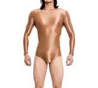 Generisch Mono de manga larga para hombre, de aceite, brillante, tanga, de una pieza, elástico, transparente, de una pieza, club nocturno, traje de cuerpo entero, leotardo transparente, café, XL