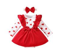 Generisch Mono de manga larga para niña con estampado de corazón, monos recién nacidos, juego de diademas (rojo, 0-3 meses)