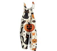 Generisch Mono de mujer con estampado de Halloween, mono de corte ancho con bolsillos para atar bolsillos, pelele cómodo para eventos retro ocasiones festivas, Rosa claro., S