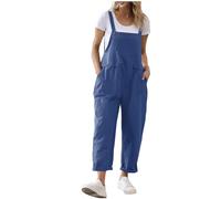 Generisch Mono de mujer con peto de verano de algodón: mono ancho con múltiples bolsillos de trabajo, pantalones cargo holgados, pierna recta, pantalones rectos de un solo color, pelele de corte