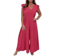 Generisch Mono de mujer con pierna ancha con volantes con cordones, monocolor, elegante, para ocio, eventos, bodas, invitados de boda, ropa de moda, rojo, M