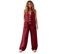 Generisch Mono De Mujer De Pierna Ancha, Sin Mangas Con Cuello En V Holgado, Mono Casual De Lino Cómodo Ajuste Para El Verano, Moda Casual, Ventilado Y Ajustado En La Parte Superior, rojo, 3XL