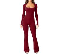 Generisch Mono de Navidad elegante para mujer, cuello en V, sin mangas, tirantes delgados, harén, pantalones largos, peto de nailon, rojo, L