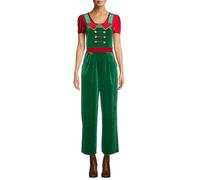 Generisch Mono de Navidad para mujer, sin mangas, de terciopelo, pierna ancha, pelele con pantalones, mono de Papá Noel, traje de fiesta, verde, XL
