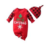 Generisch Mono de Navidad para recién nacido, para bebé, de manga larga, con sombrero, ropa de Navidad (rojo, 9-12 meses)