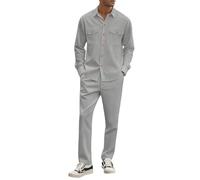 Generisch Mono de pana para hombre, 2 piezas, camisa de pana con botones y pantalones de pana monocolor, traje de chándal para otoño e invierno, chándal cálido, transpirable, traje de casa ligero