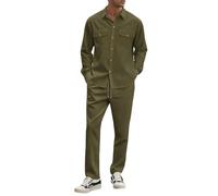 Generisch Mono de pana para hombre, 2 piezas, camisa de pana con botones y pantalones de pana monocolor, traje de chándal para otoño e invierno, chándal cálido, transpirable, traje de casa ligero