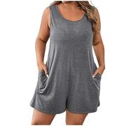 Generisch Mono de talla grande para mujer, mamelucos y monos, pantalones cortos de verano hasta la rodilla para mujer, gris, 5XL