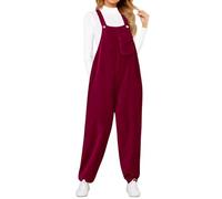 Generisch Mono de trabajo informal para mujer con tirantes ajustables y pierna ancha para un look casual versátil, rojo, XXL
