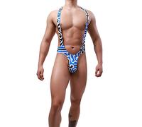 Generisch Mono de una pieza para hombre, bikini jockstrap, ropa interior gay, tanga, tanga, tirantes, tanga, tanga, tanga divertida, S1 azul, XL