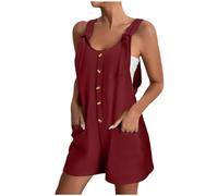 Generisch Mono de verano de manga corta para mujer, informal, con botones para relajado, ropa informal y elegante para el día a día, rojo, L