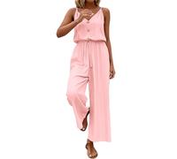 Generisch Mono de verano elegante para mujer, con cuello en V, una pieza, con correa de espagueti, con cordón, pierna ancha, mameluco largo ligero y aireado, traje de cuerpo completo para vacaciones