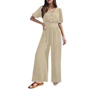 Generisch Mono de verano elegante para mujer, para tiempo libre, con ribete entallado, versátil y versátil, para primavera hasta ajustado, diseño básico duradero, beige, M