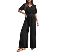 Generisch Mono de verano elegante para mujer, para tiempo libre, con ribete entallado, versátil y versátil, para primavera hasta ajustado, diseño básico duradero, Negro , S