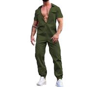 Generisch Mono de verano para hombre, mono de ocio, mono suelto con botones, pelele cómodo de verano, ajuste regular, de manga corta, pelele transpirable, ligero, verde, M