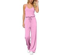 Generisch Mono de verano para mujer, sin mangas, largo, traje de pantalón, informal, con bolsillos, corte recto, ligero, elegante, traje de verano, cómodo, para correr, traje de negocios, 02 rojo, XXL