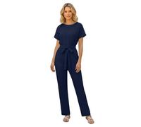 Generisch Mono de verano para mujer, traje de pantalón elegante, largo, informal, holgado, pierna ancha, completo y manga corta, mono de una pieza, traje de negocios, traje de pantalón, azul marino, L