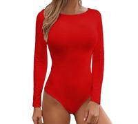 Generisch Mono delgado para mujer, con cuello redondo, manga larga, tira de botones, ropa interior elegante, rojo, XL