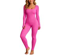 Generisch Mono deportivo para mujer, ajustado, de manga larga, sin costuras, mono elástico que moldea la figura, sexy de una pieza, traje de pantalón para yoga, fitness, gimnasio, moldeador, rojo, XL
