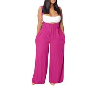 Generisch Mono elegante de pierna ancha para mujer, mono formal de lino, rojo, XL