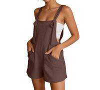 Generisch Mono elegante sin mangas para mujer con bolsillos en colores lisos, mono casual sin mangas para uso diario, moderno para días relajados y ocasiones especiales, marrón, M