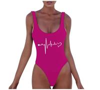 Generisch Mono estampado para mujer con cuello de pico, sin mangas, sin espalda, playa, piscina, estampado, de secado rápido, resistente al cloro, protección que realza la figura, transpirable, morado