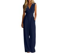 Generisch Mono informal sin mangas de color liso con cintura ancha, bolsillos de pierna ancha, ideal para primavera, para el día a día, oficina, vacaciones, playa, citas, marine, 3XL