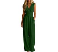 Generisch Mono informal sin mangas de color liso con cintura ancha, bolsillos de pierna ancha, ideal para primavera, para el día a día, oficina, vacaciones, playa, citas, Verde oscuro., 3XL