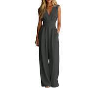 Generisch Mono informal sin mangas de color liso con cintura ancha, bolsillos de pierna ancha, ideal para primavera, para el día a día, oficina, vacaciones, playa, citas, gris oscuro, 3XL