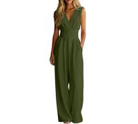 Generisch Mono informal sin mangas de color liso con cintura ancha, bolsillos de pierna ancha, ideal para primavera, para el día a día, oficina, vacaciones, playa, citas, Verde militar., 3XL
