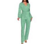 Generisch Mono largo de manga larga para mujer, traje de pantalón holgado, transpirable, pantalones de pierna ancha, mono estampado con lentejuelas largas, traje de pantalón playsuit con cinturón, O