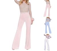 Generisch Mono largo festivo elegante para mujer, elegante de una pieza, pierna ancha, manga larga, informal, cuello redondo, cómodo mono de tacón, para bodas y fiestas, Rosa., L